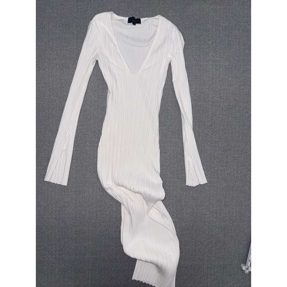 Michael Costello X Revolve S  Small Maxi Dress White Ribbed V-Neck Long‎ Sleeve